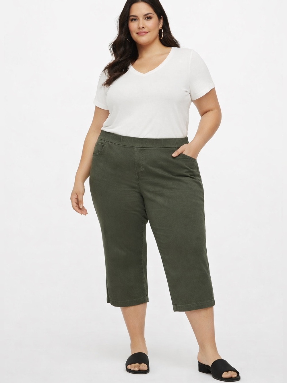Plus-Size Olive Pull-On Capris